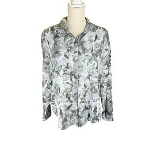 Cloth & Stone Floral Long Sleeve Button Up Women's Medium Gray Tencel Bloomcore